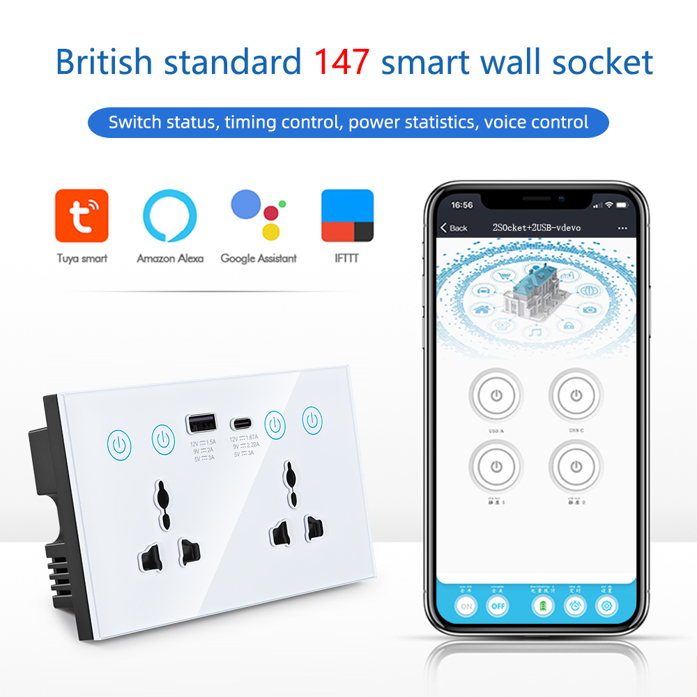 Type A+C WiFi Tuya Smart Life Smart Socket With 4 Gang Switch - Image 5