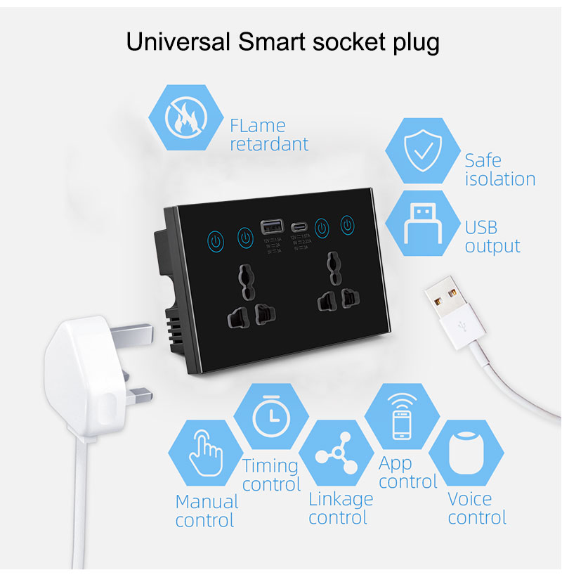 Type A+C WiFi Tuya Smart Life Smart Socket With 4 Gang Switch - Image 3