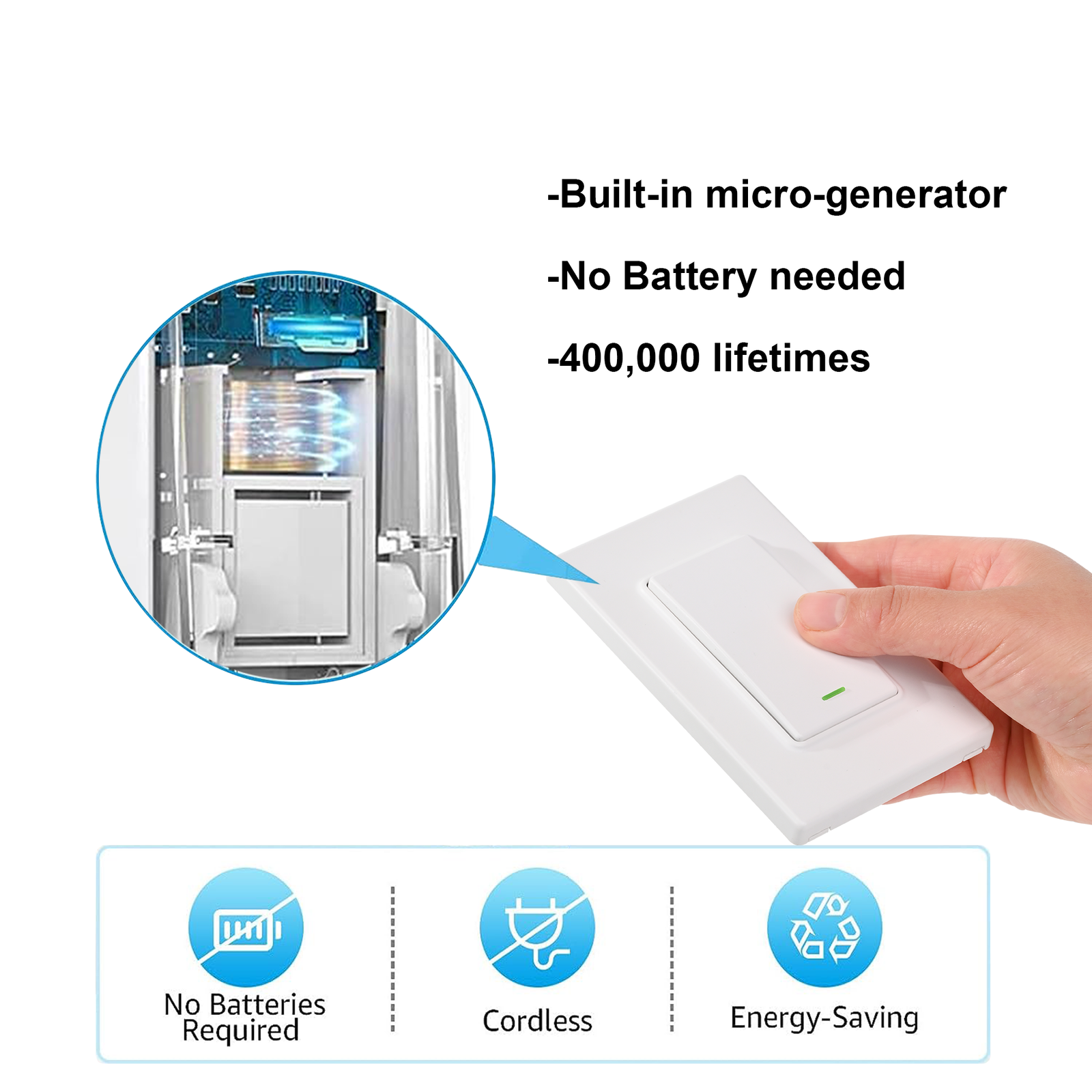 WiFi RF433 Tuya Smart Life Button Wireless Kinetic Smart Switch - Image 7
