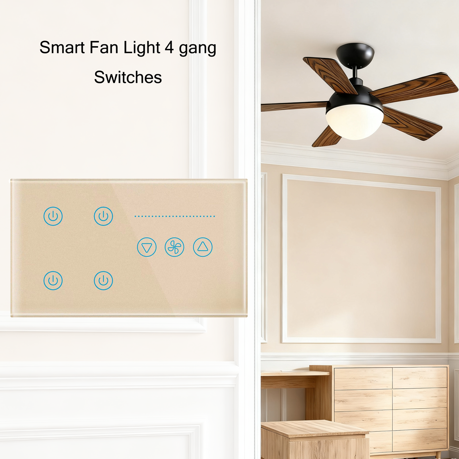 WiFi Bluetooth Tuya Smart Life Touch Smart Fan Light Switch - Image 4