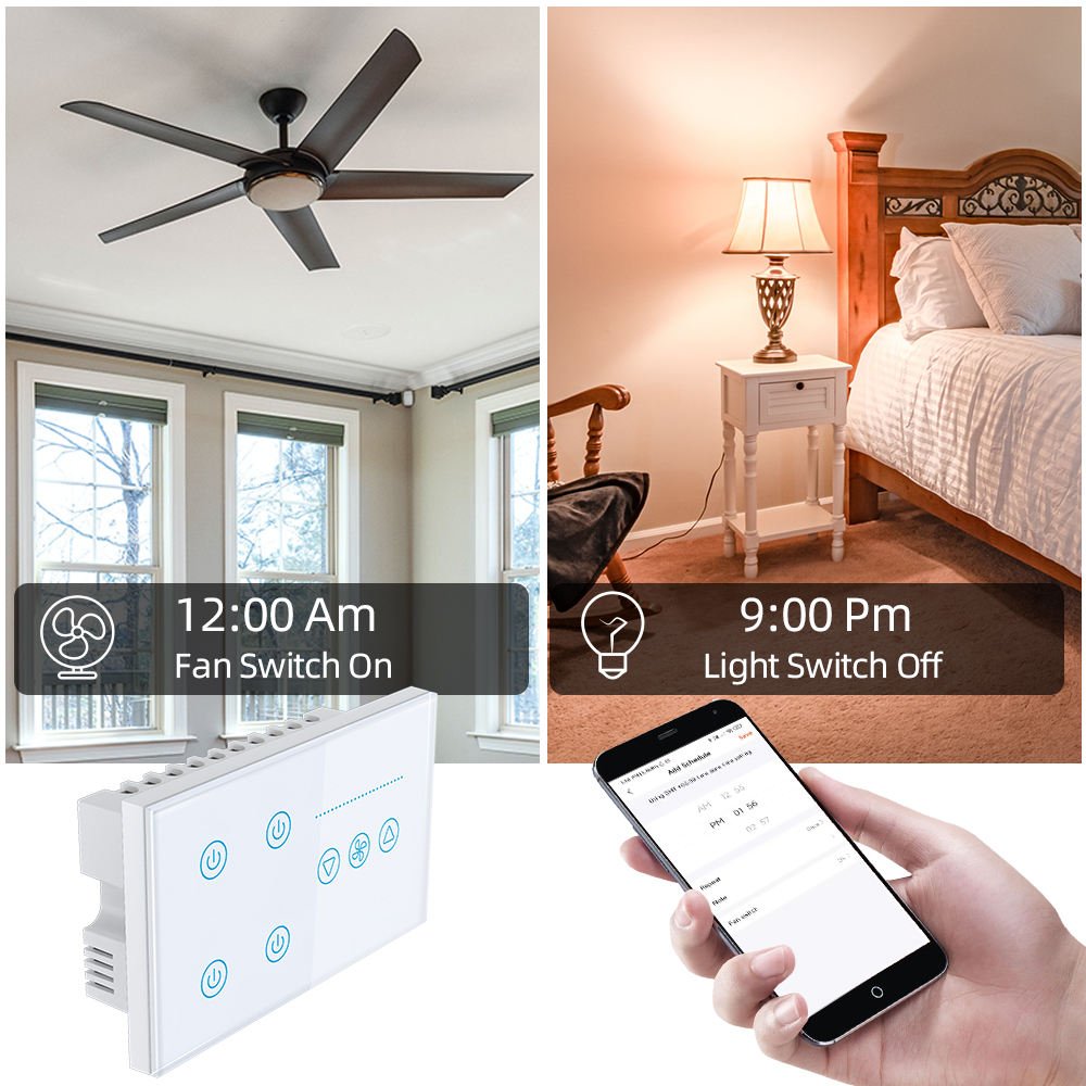 WiFi Bluetooth Tuya Smart Life Touch Smart Fan Light Switch - Image 5