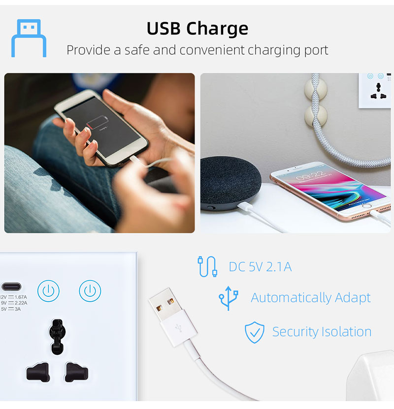 Type A+C WiFi Tuya Smart Life Smart Socket With 4 Gang Switch - Image 8